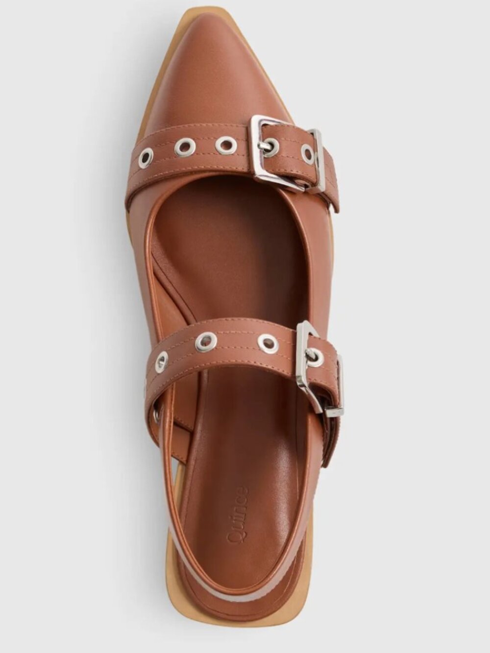 Quince Italian Leather Bold Buckle Slingback Flats in the cognac color size 7